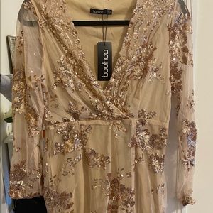 NWT BOOHOO Gold & Pink Sequin Dress